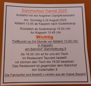 Sommertour HAMST 24. August. Treffpunkt 13:00 Uhr